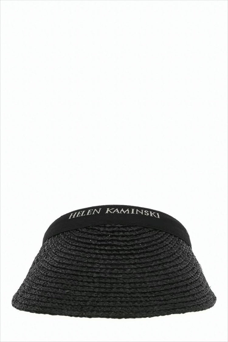 Helen Kaminski Wide-Brim Black Raffia Visor With Logo Band