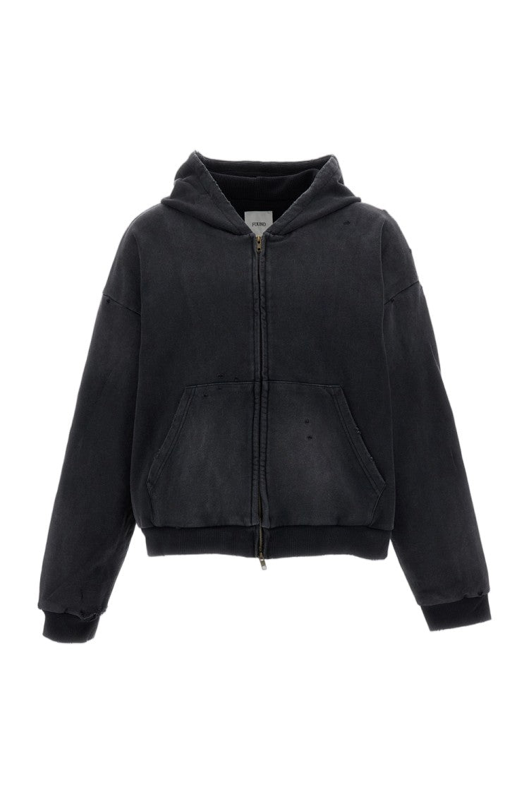 Found Black Distressed Thermal-Lined Cotton Hoodie