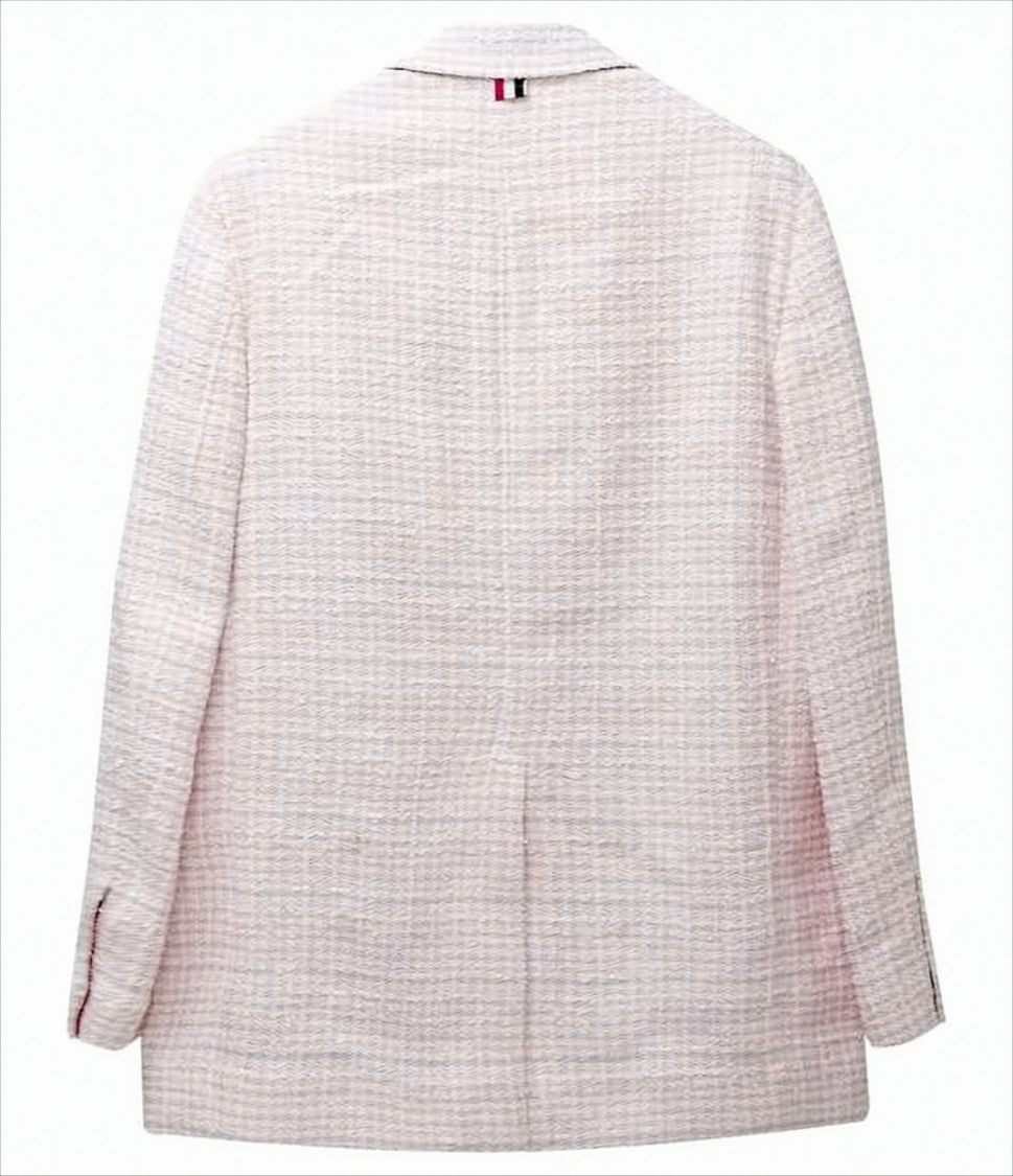 Thom Browne Textured Check Patterned Jacket With Striped Lining