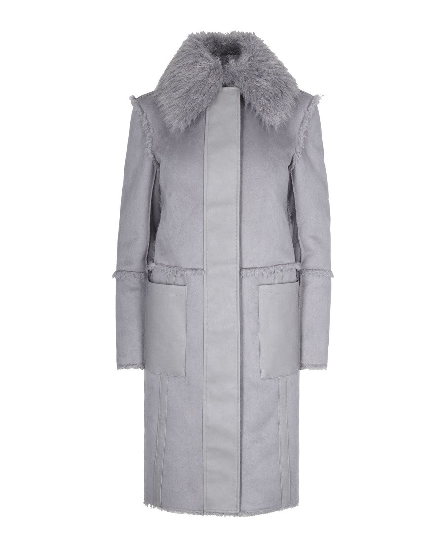 Patrizia Pepe Reversible Fluffy Coat In Gray