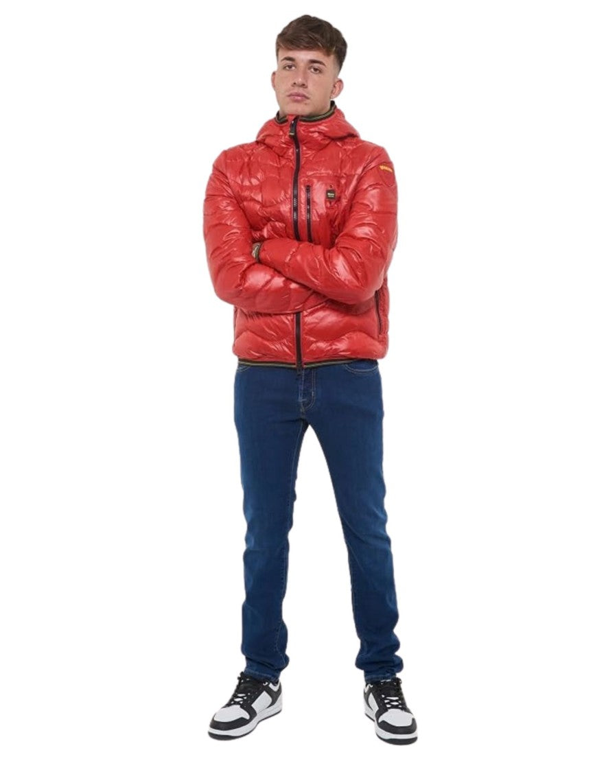 Blauer Red Wave Glossy Hooded Polyamide Down Jacket