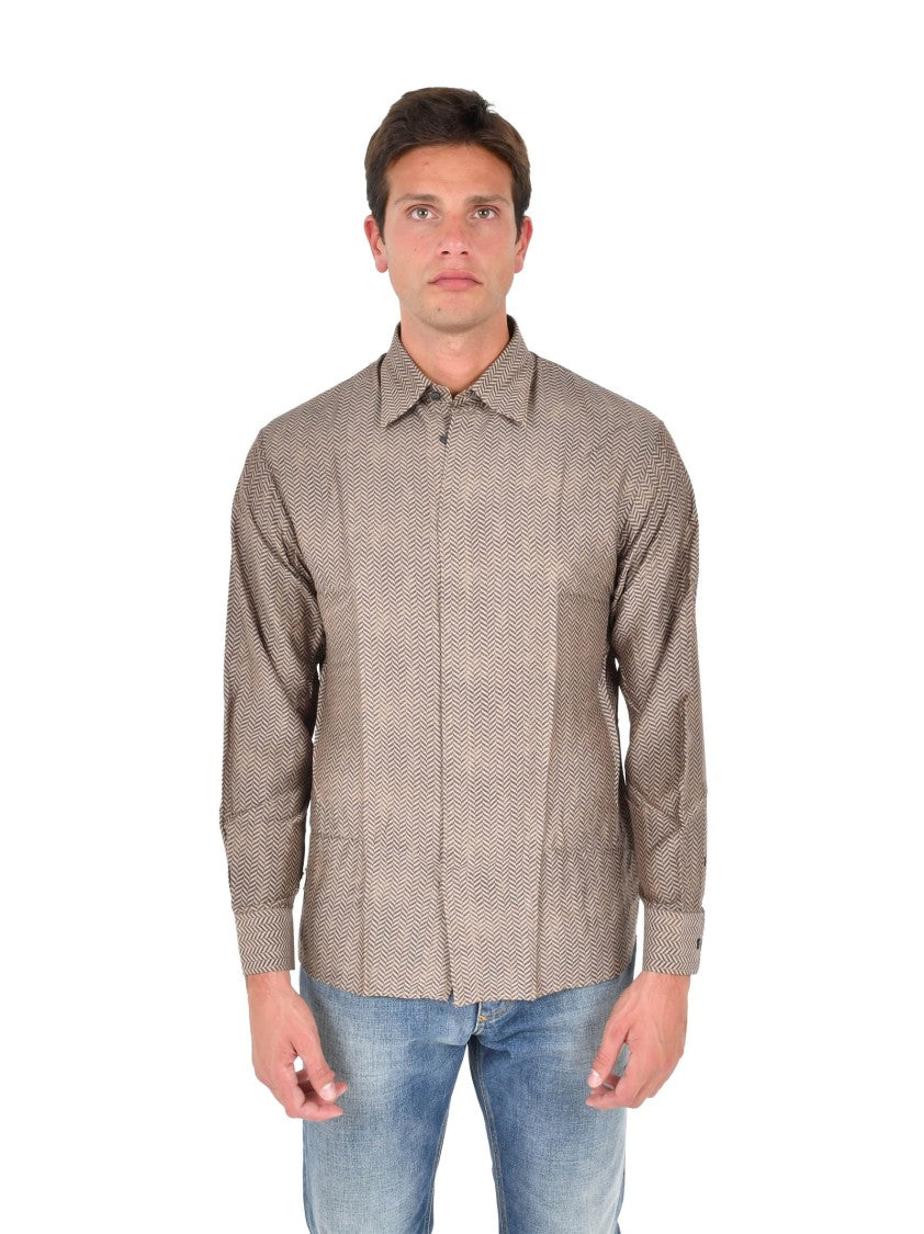 Emporio Armani Long-Sleeve Chevron Pattern Shirt In Silk-Modal Blend