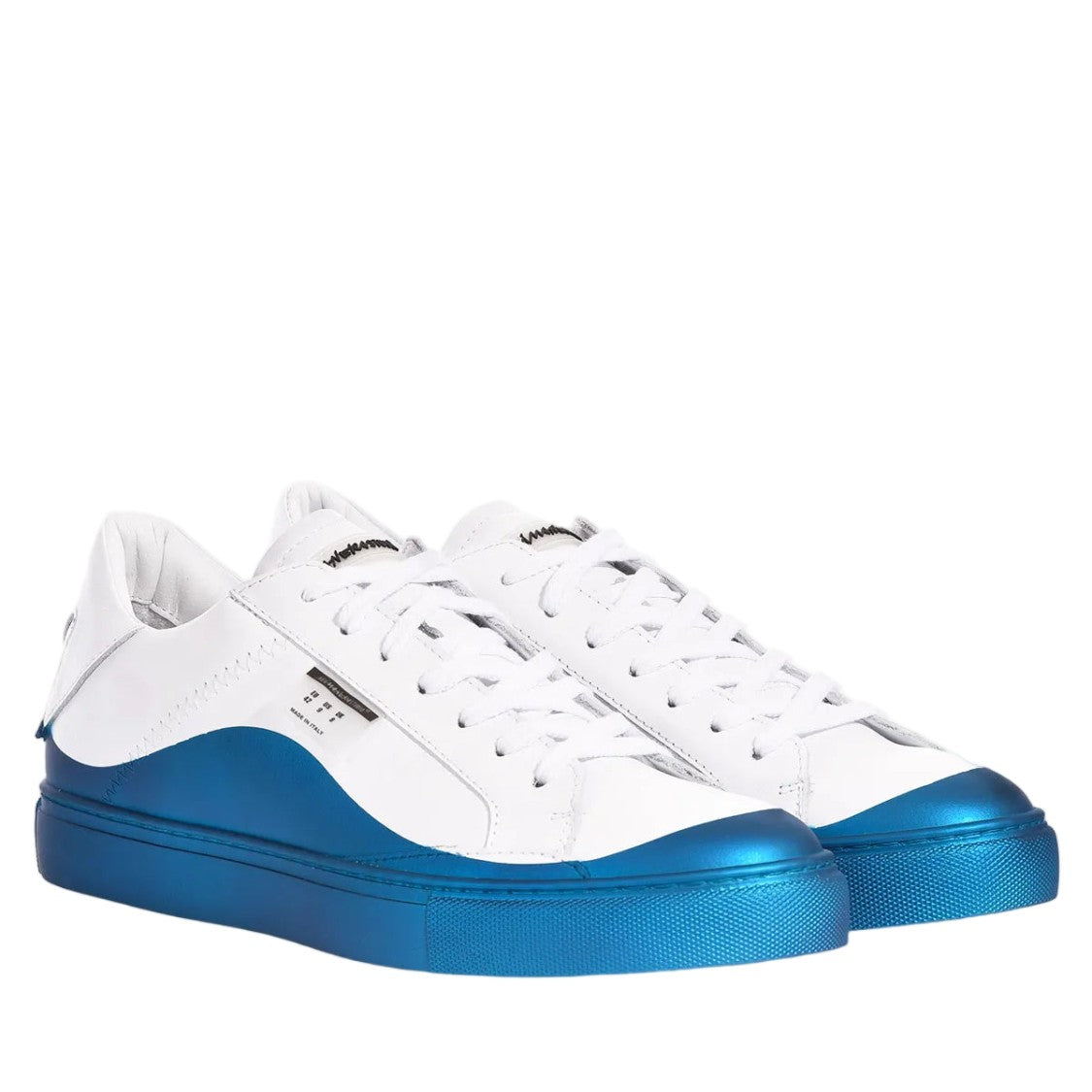 Mimanera White Blue Handcrafted Satin Effect Sneakers