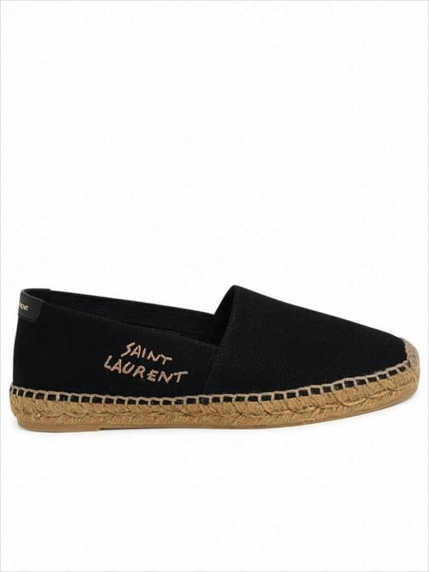 Saint Laurent Black Cotton-Linen Logo-Embroidered Espadrille Sneakers