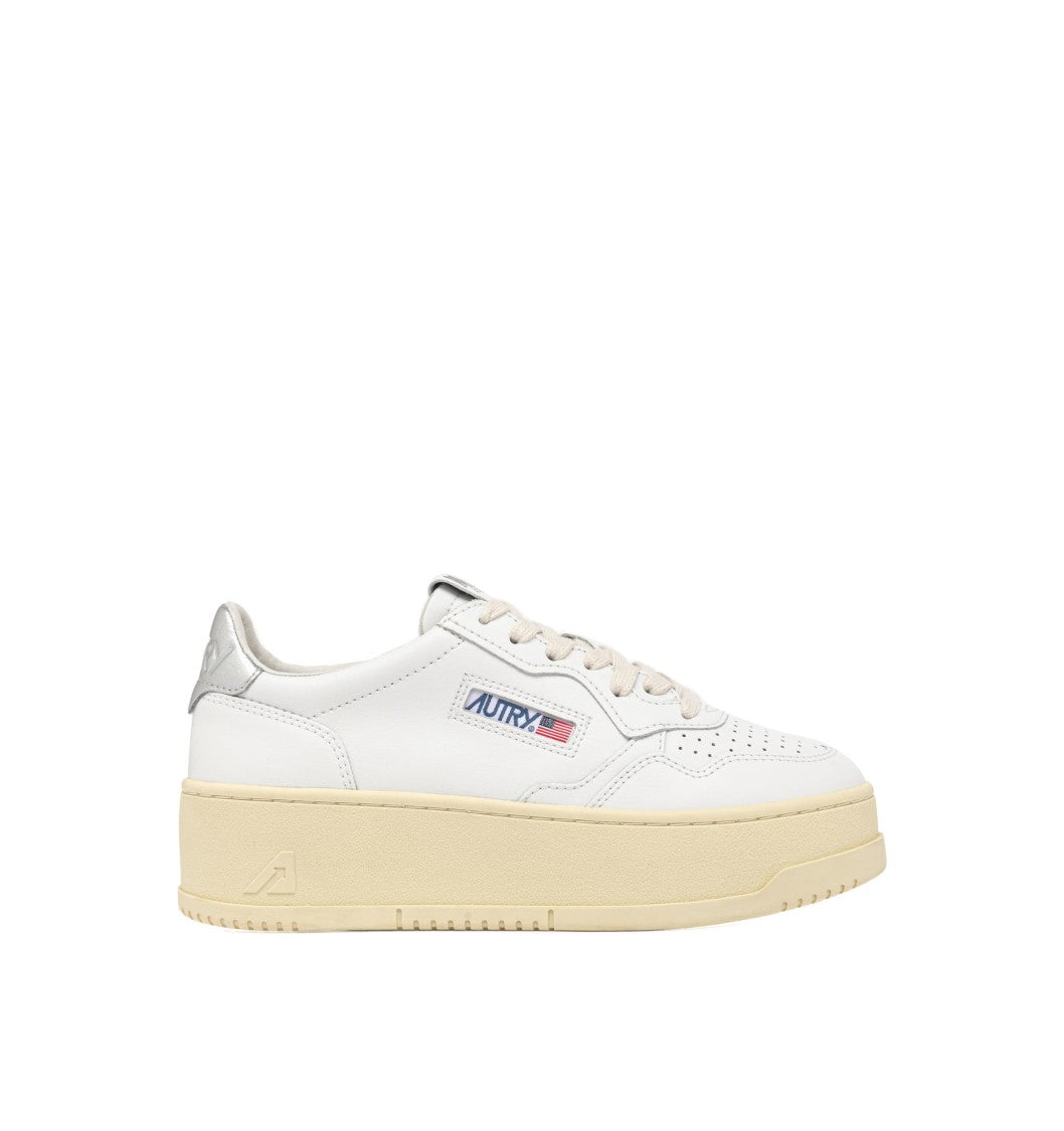 Autry Platform Low Leat Leat Wht Silver Sneakers