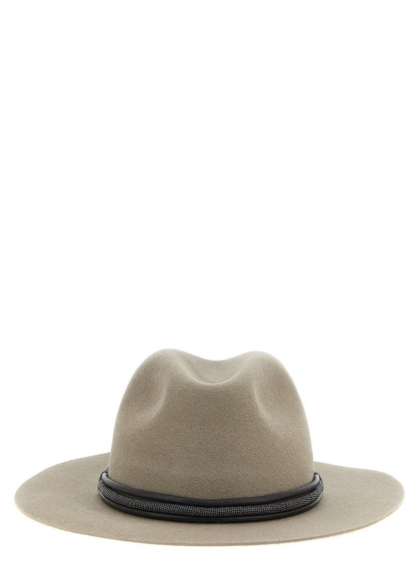 Brunello Cucinelli Fedora Hat With Tubular Leather Band And Monile Detail