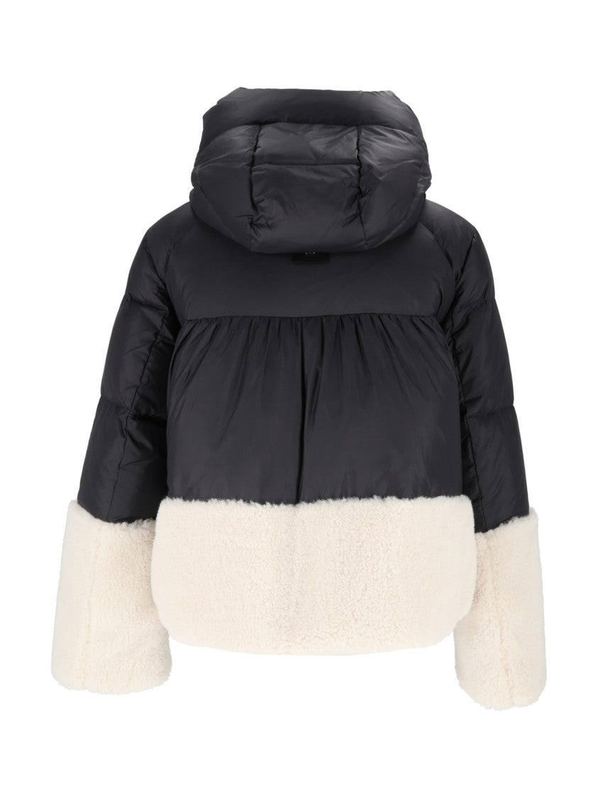 Duno Shearling Trim High Collar Cropped Puffer Down Jacket