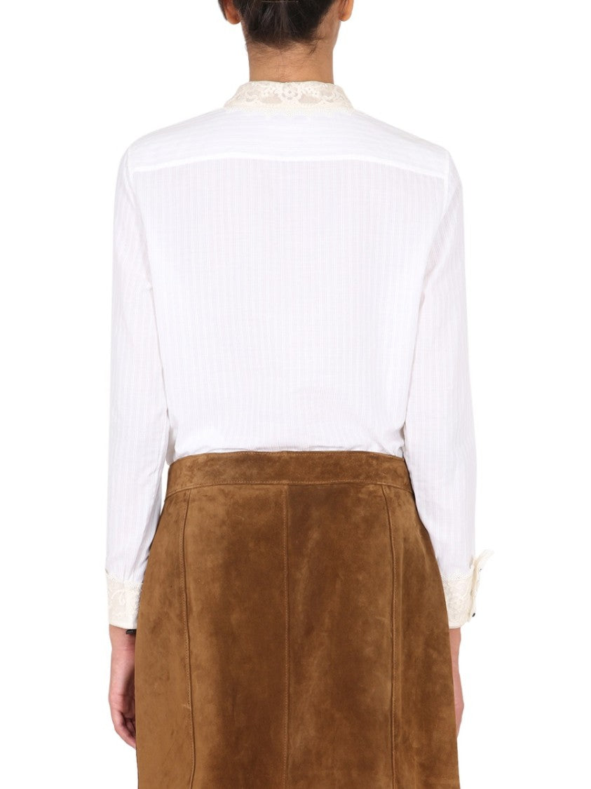 Saint Laurent Long-Sleeved Blouse With Lace Collar