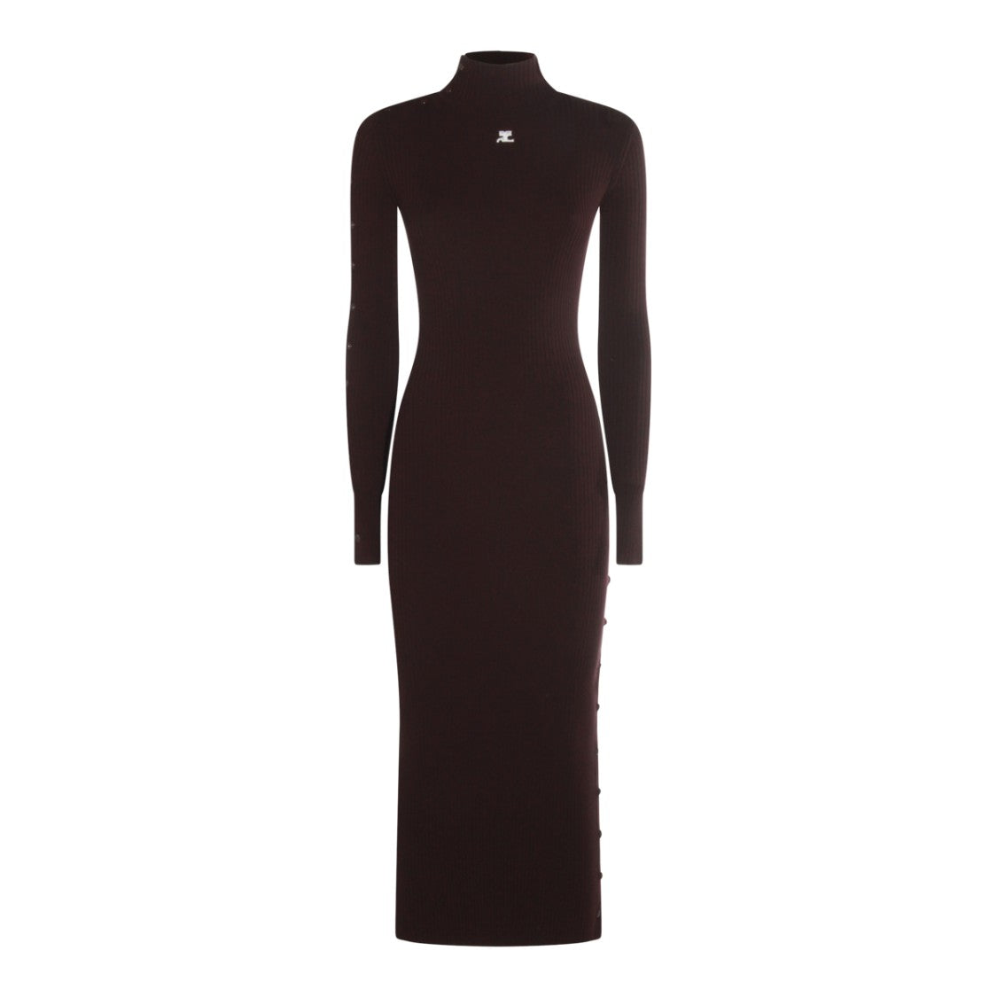 Courrèges Burgundy Ribbed Long-Sleeve Dress With High Collar