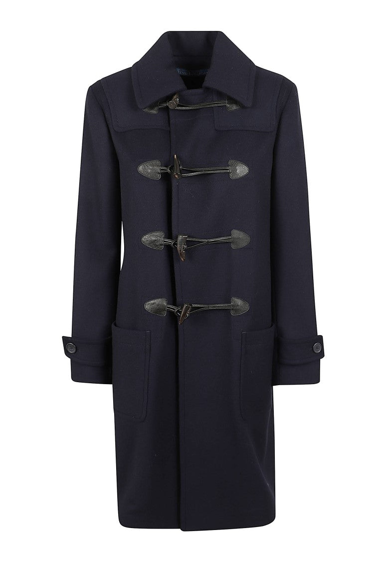 Polo Ralph Lauren Dark Blue Wool Duffle Coat With Leather And Horn Toggles