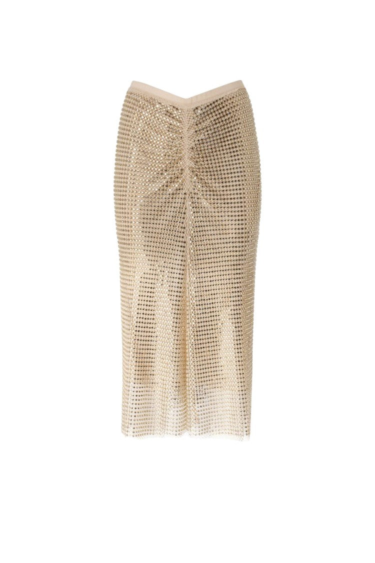 Pinko Gold Polyamide-Elastane Blend Embellished Skirt