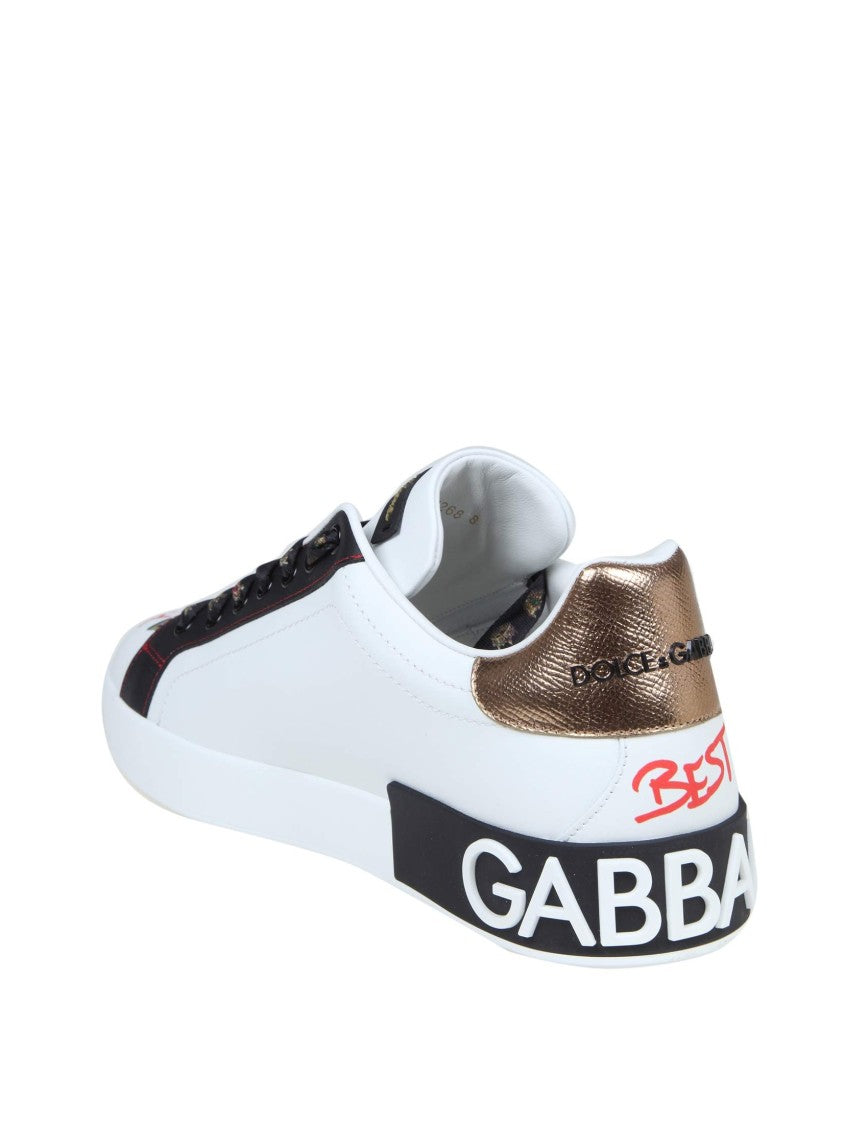 Dolce & Gabbana Portofino Sneakers In Leather With Embroidery And Patch