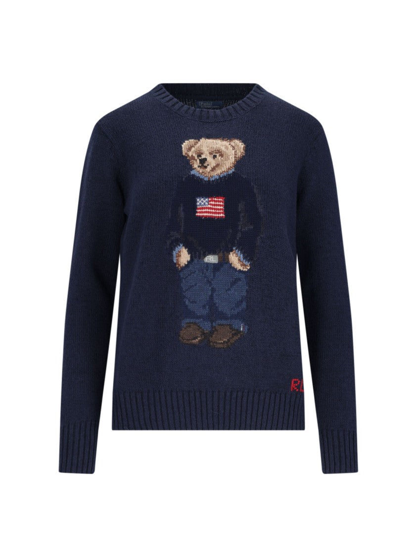 Polo Ralph Lauren Navy Polo Bear Embroidered Knit Sweater
