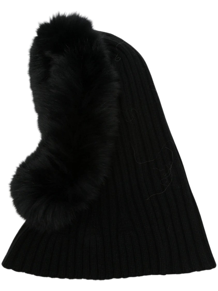Yves Salomon Ribbed Fur-Trim Balaclava Hat