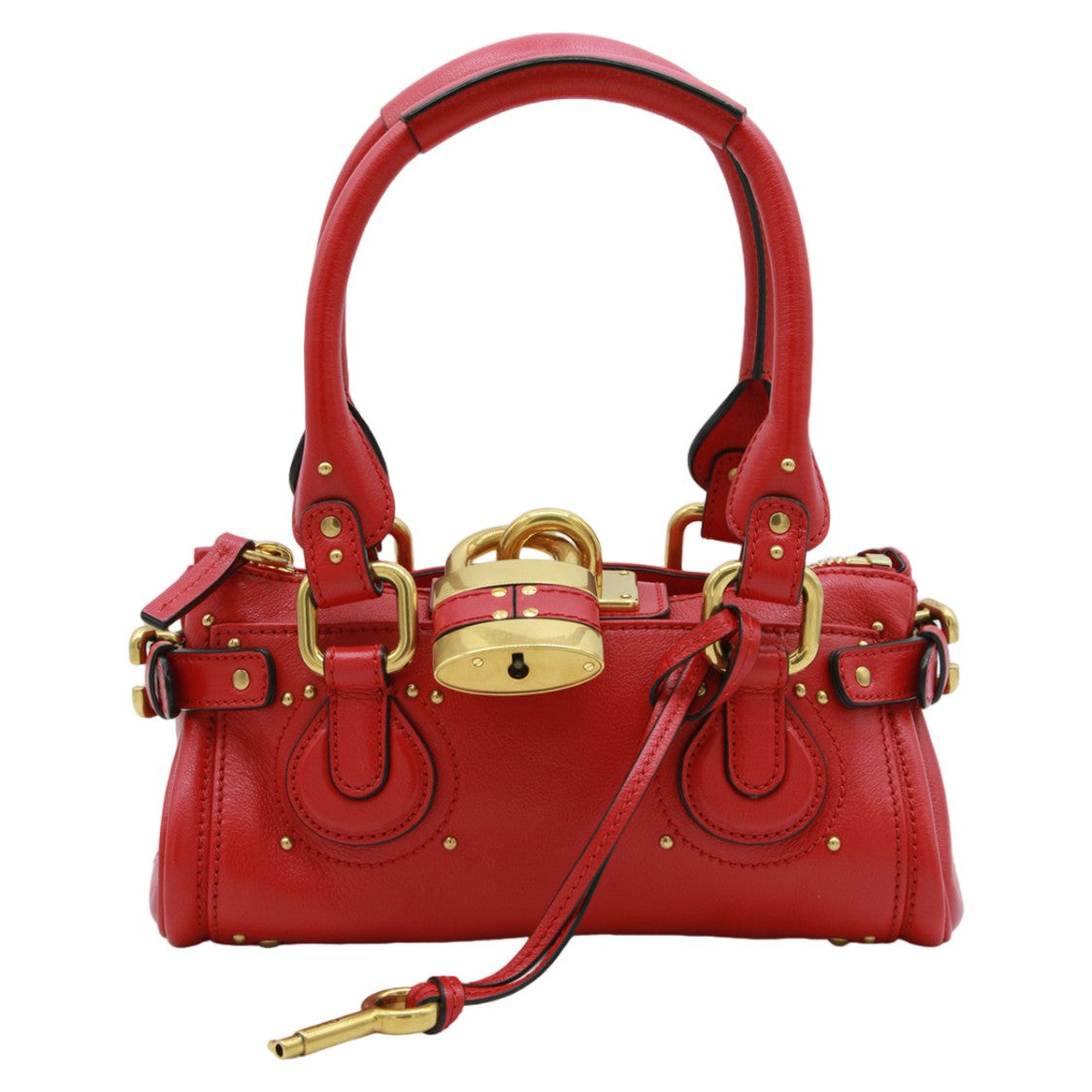 Chloé Structured Handbag In Bold Red Leather With Gold-Tone Accents