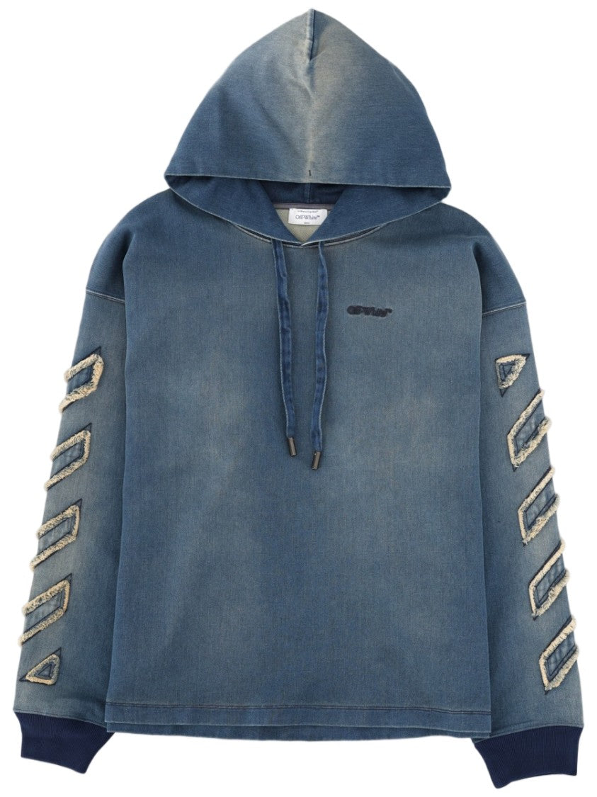 Off-White Diag Cotton Frayed Denim Hoodie