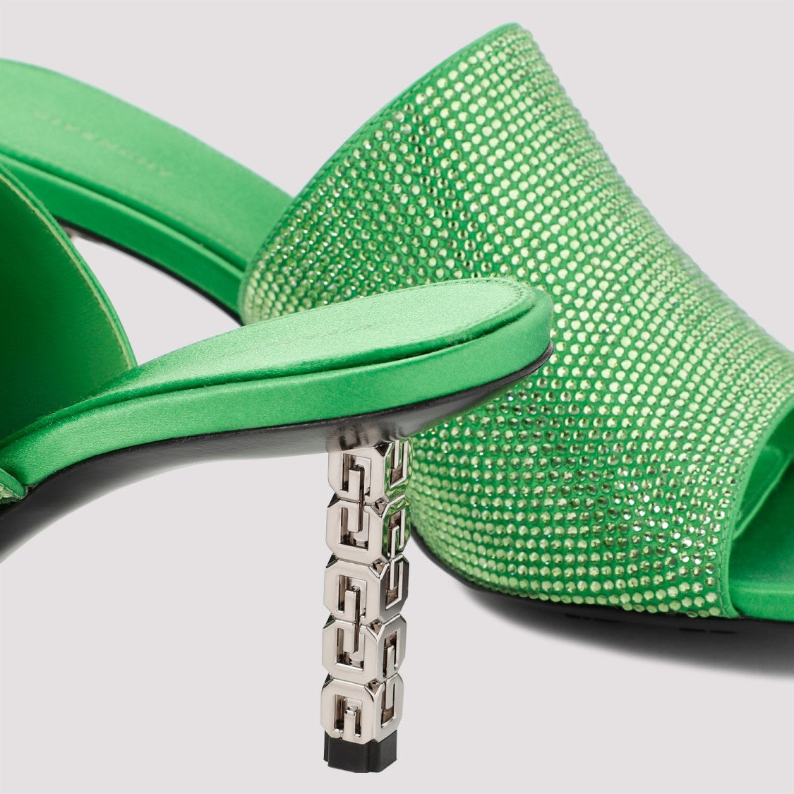 Givenchy Green G Cube Mules In Satin With Strass