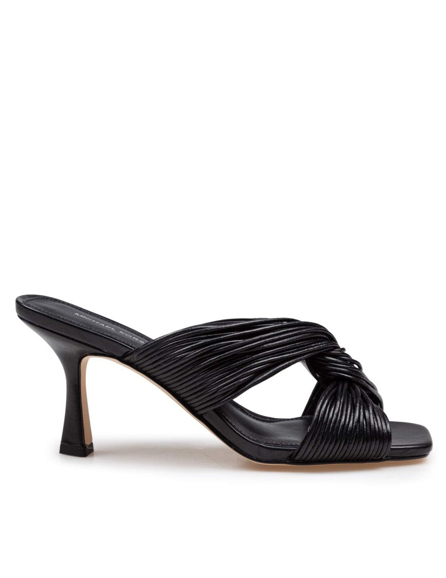 Michael Kors Black Leather Mules With Twisted Strap Detail