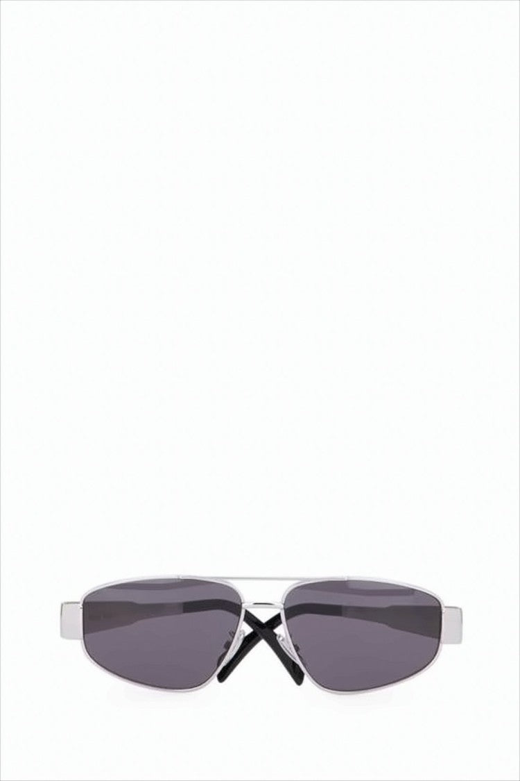 Celine Narrow Rectangular Metal Sunglasses With Polished Silver Finish
