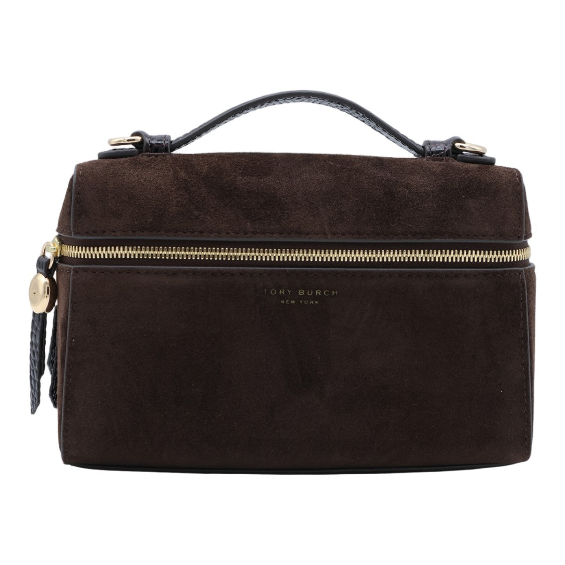 Tory Burch Brown Suede Compact Rectangular Shoulder Bag