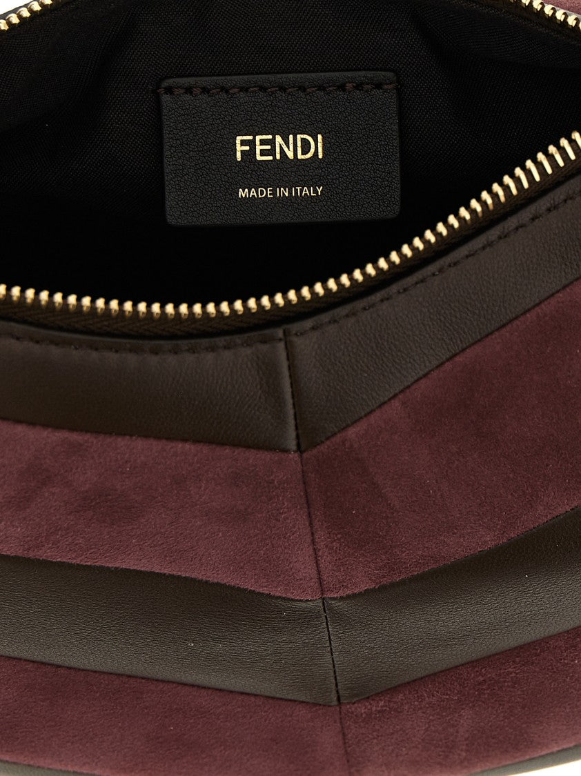 Fendi Crescent-Shaped Mini Handbag In Burgundy Nappa And Suede