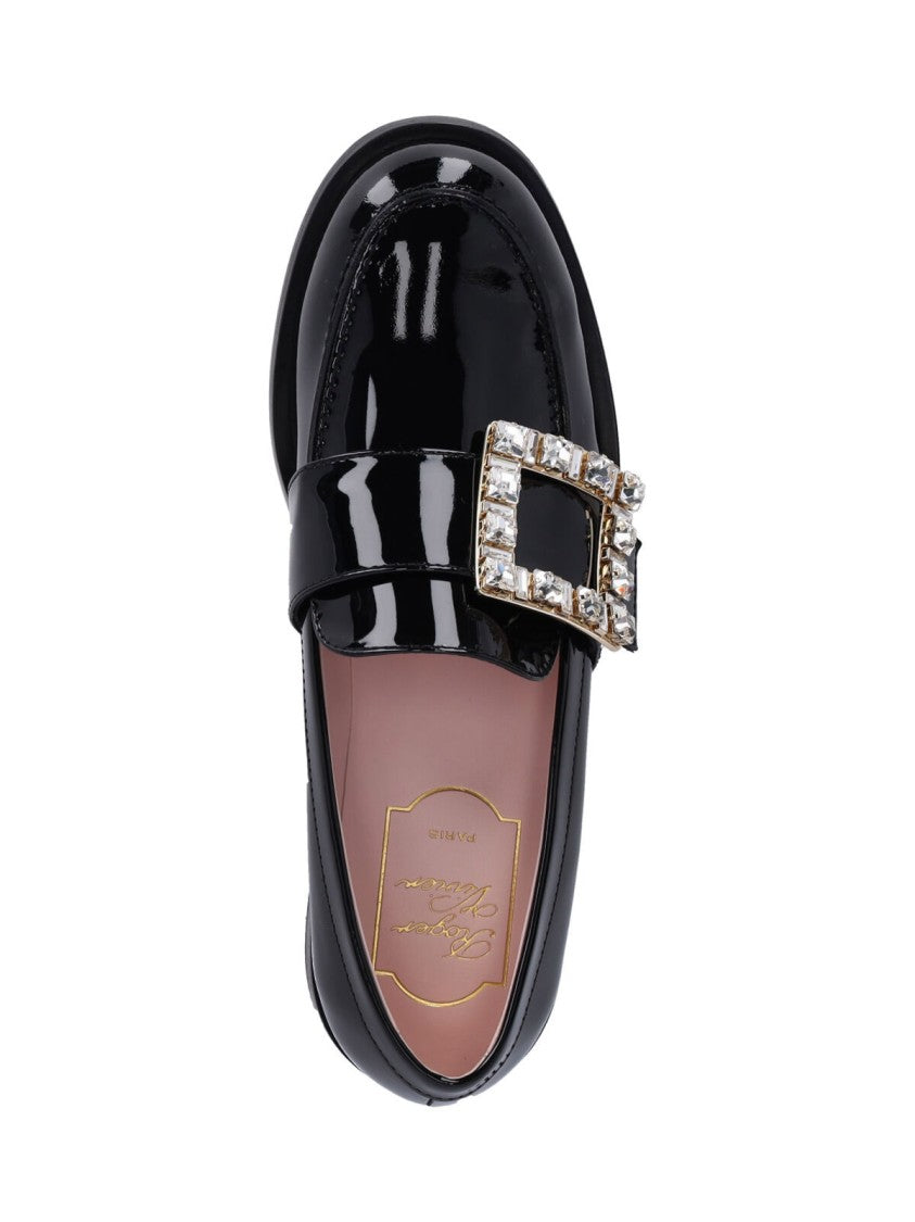 Roger Vivier Slip-On Black Patent Loafers With Crystal Buckle Detail