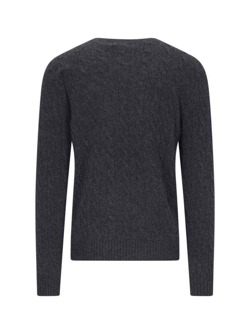 Polo Ralph Lauren Grey Cashmere And Wool Sweater With Cable Knit Design