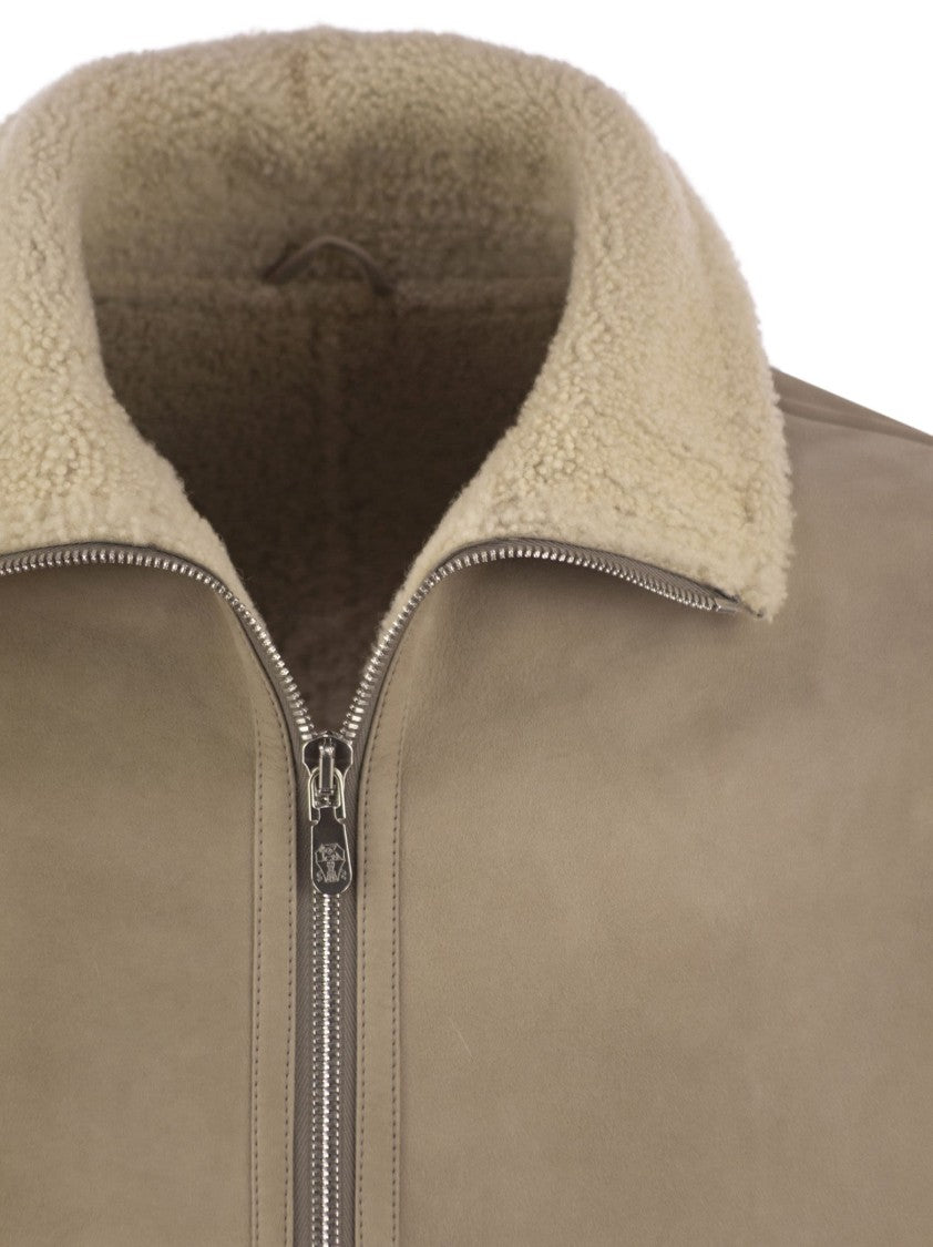 Brunello Cucinelli Bomber In Curly Suede Shearling