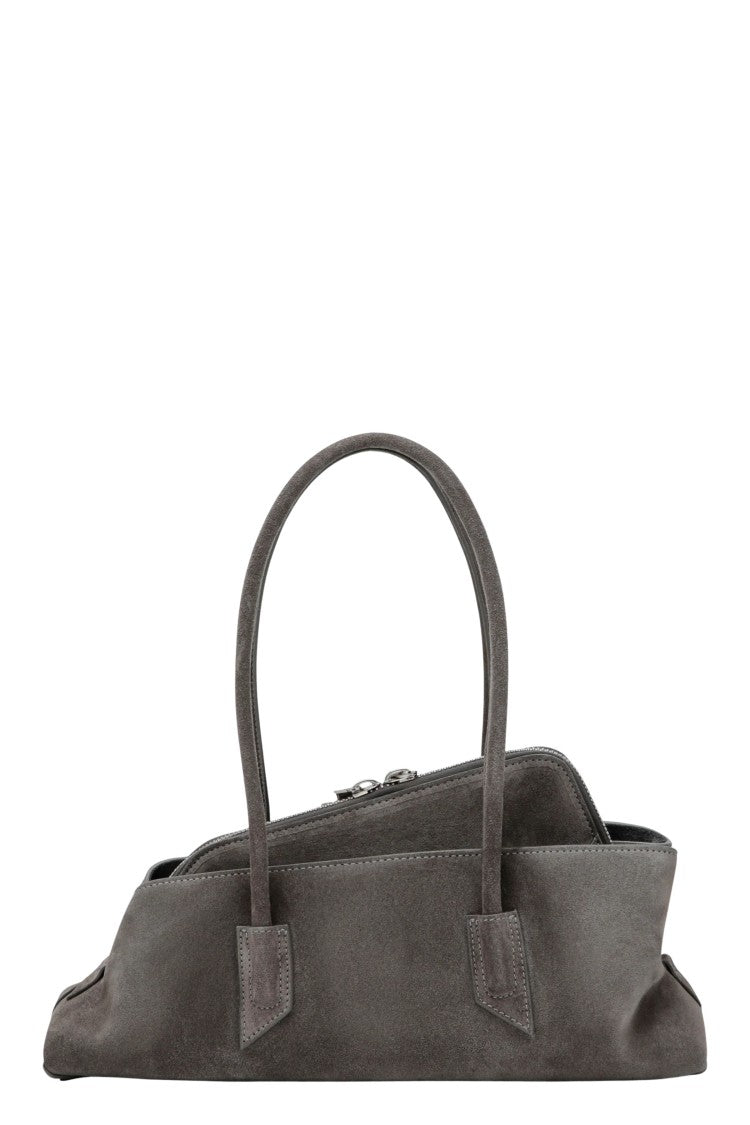 The Attico Gray La Passeggiata Medium Double Handle Suede Handbag