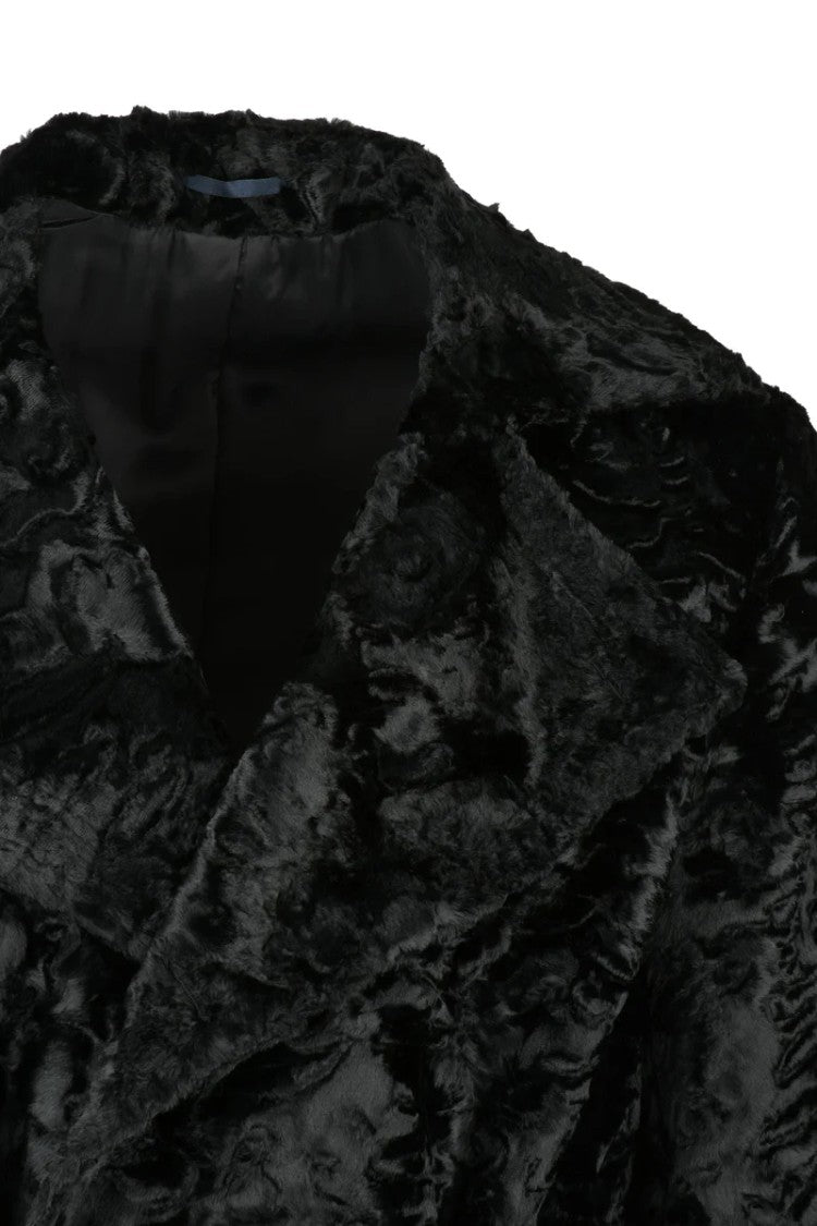 Michele Paoloni Double-Breasted Faux Fur Coat - Black