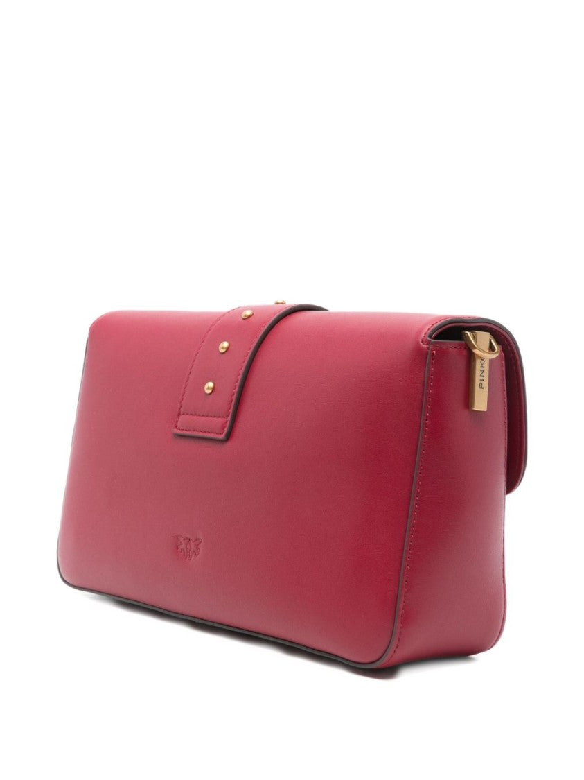 Pinko Structured Red Calfskin Shoulder Bag With Gold Clasp