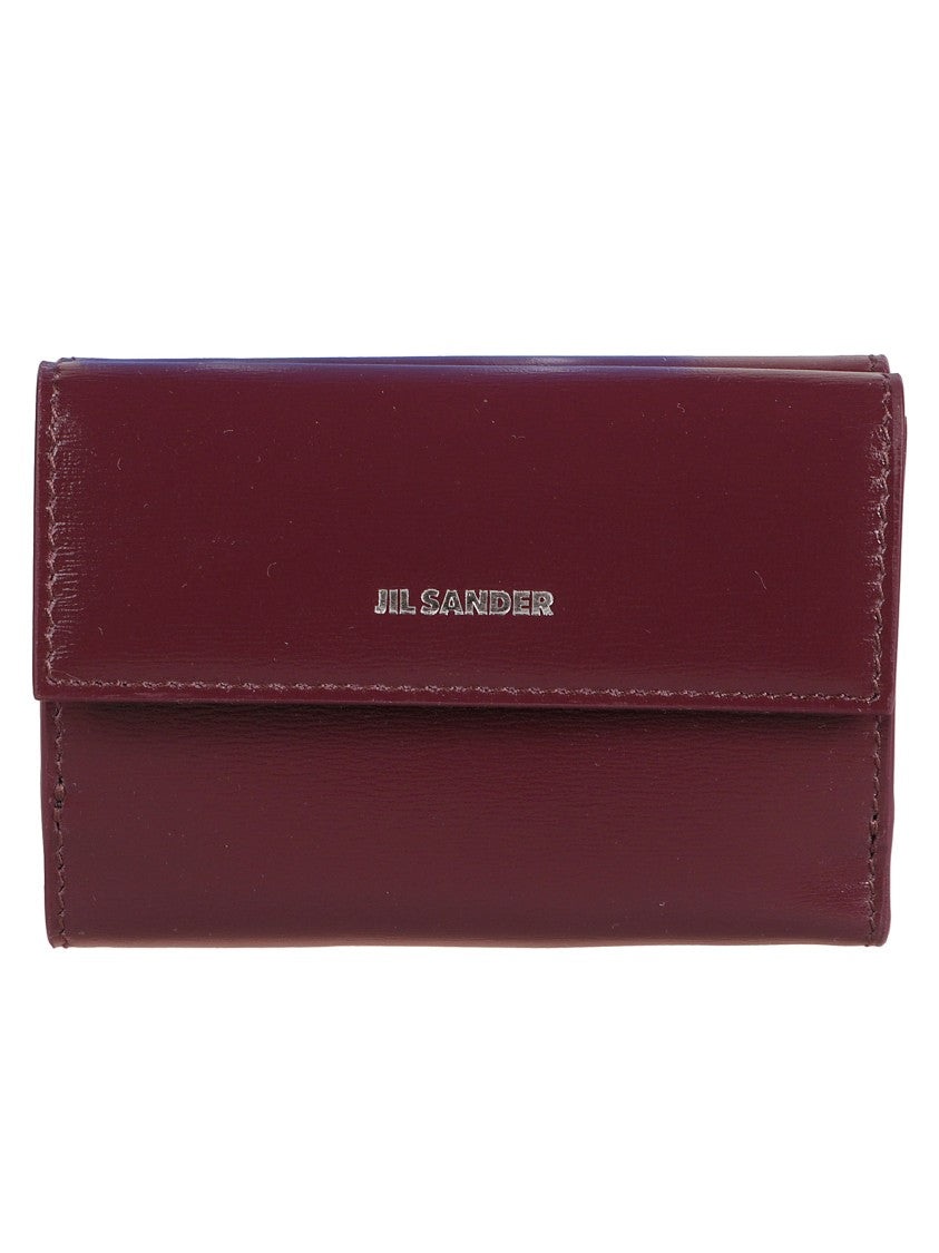 Jil Sander Burgundy Leather Wallet With Snap Closure