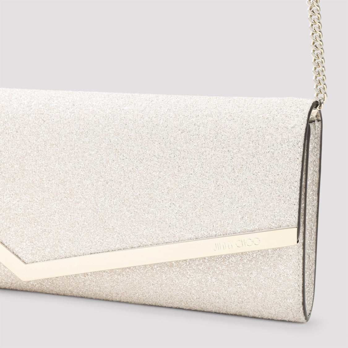 Jimmy Choo Light White Leather Emmie Glitter Clutch Bag