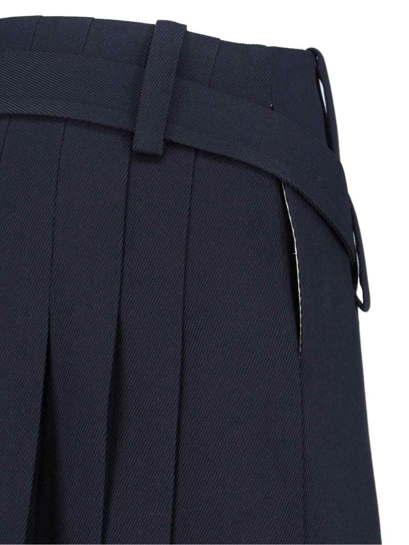 Sibel Saral Navy Wool Midi Skirt With Pleated Detail