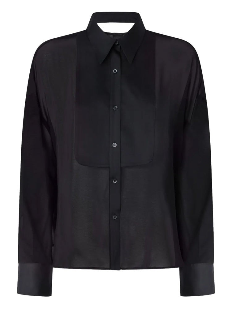 Pinko Black Marquilla Long Sleeve Classic Collar Bib Polyester Shirt