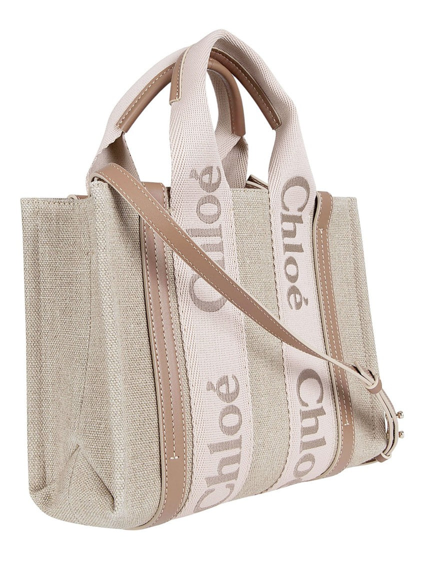 Chloé Textured Fabric Tote Bag With Leather Trim And Logo Accents