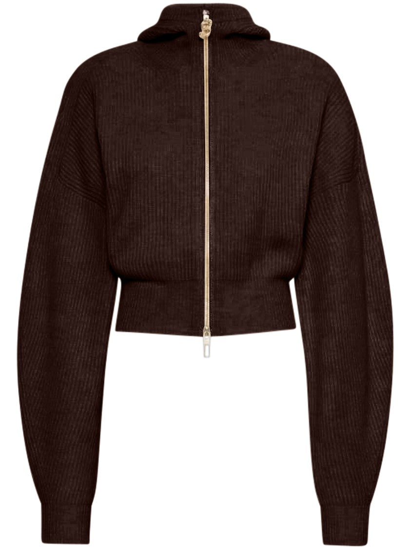 Sportmax Cropped Ribbed Metallic Zip Cardigan