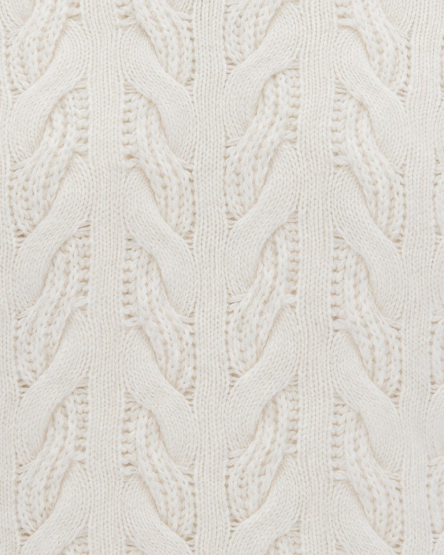 Max Mara White Cosmo Cable Knit High-Neck Sweater