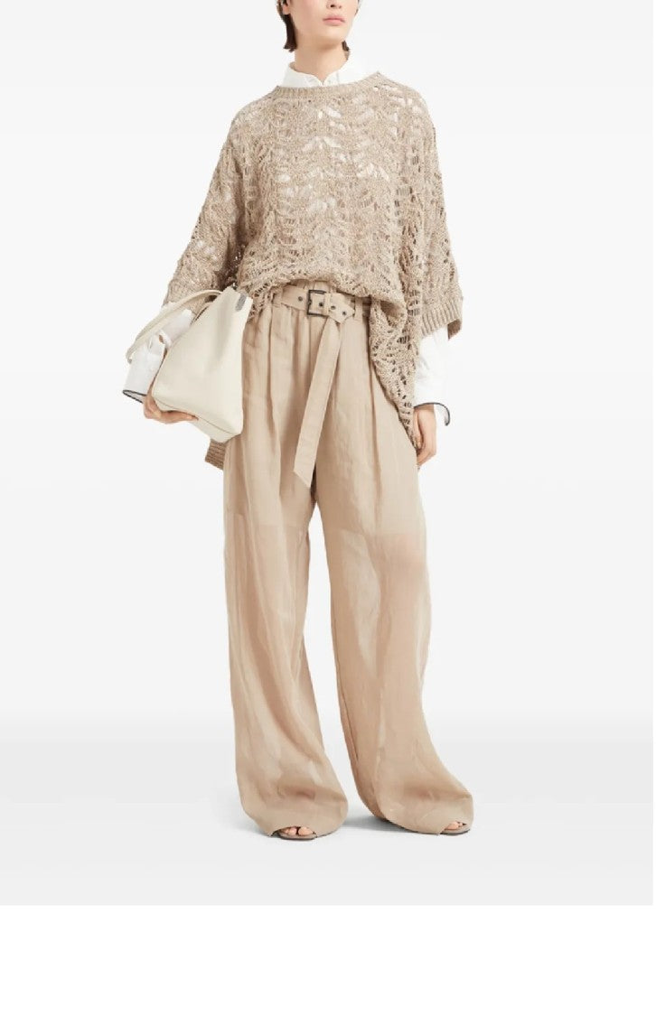 Brunello Cucinelli Open-Knit Relaxed Top With Wide Sleeves