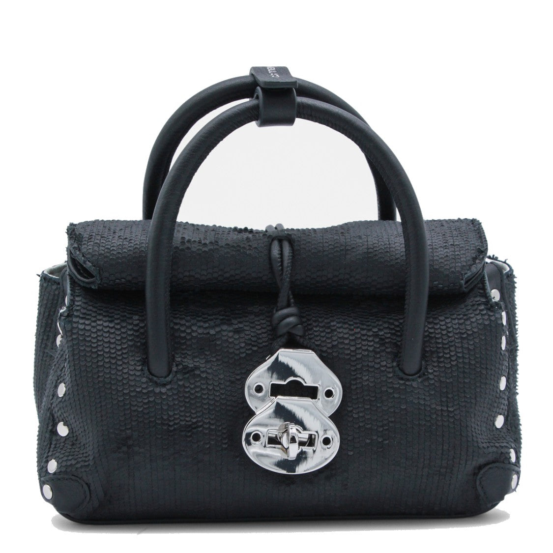 Zanellato Textured Black Structured Handbag With Silver-Tone Accents