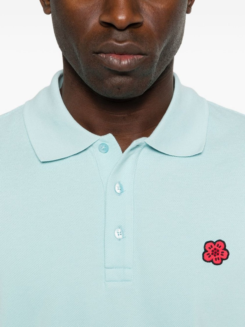 Kenzo Light Blue Embroidered Emblem Silk Polo