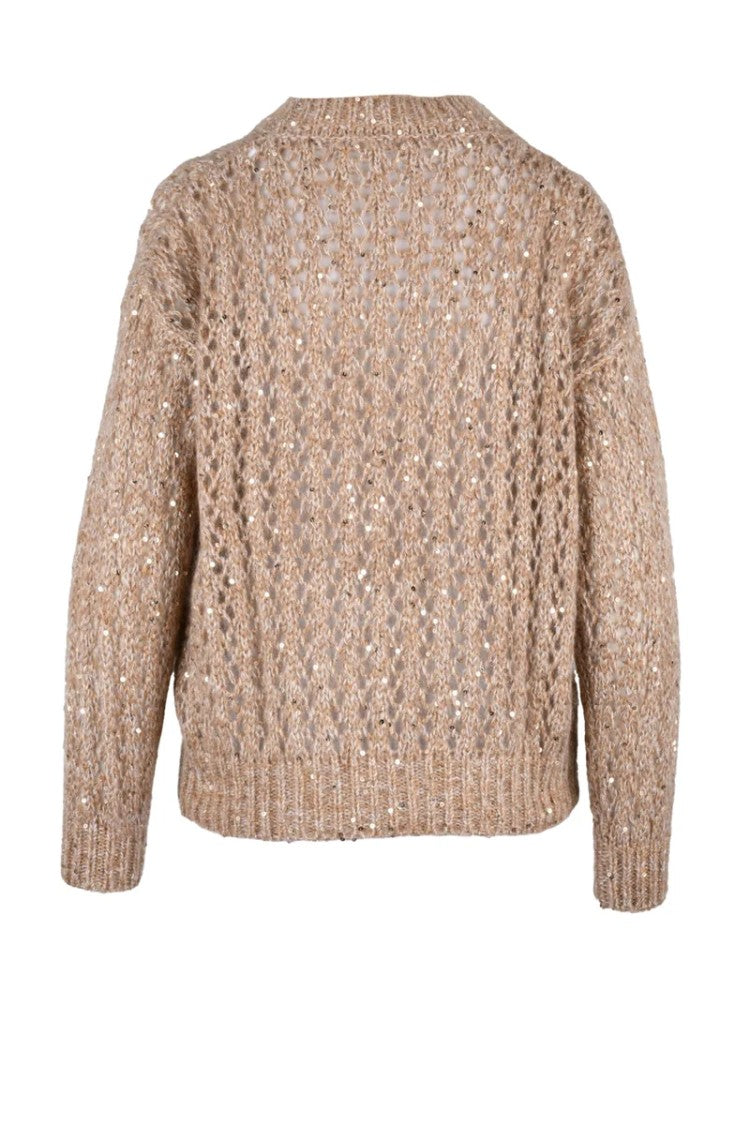 Eleventy Tricot Lamé Sweater - Beige/White