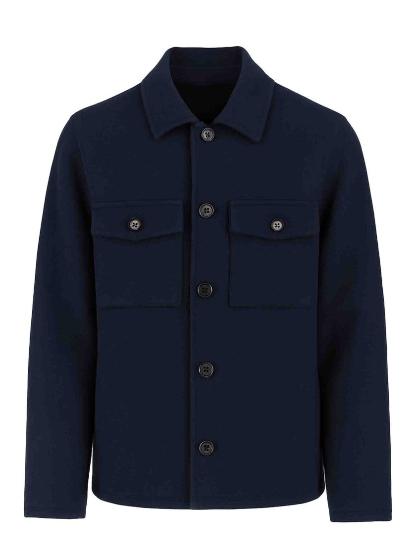 Jacob Cohen Navy Blue Wool-Cashmere-Silk Blend Coat