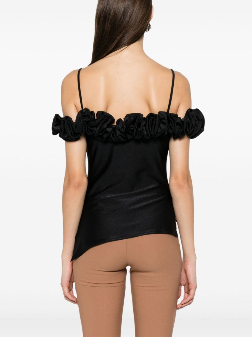 Coperni Black Off-Shoulder Asymmetric Hem Top