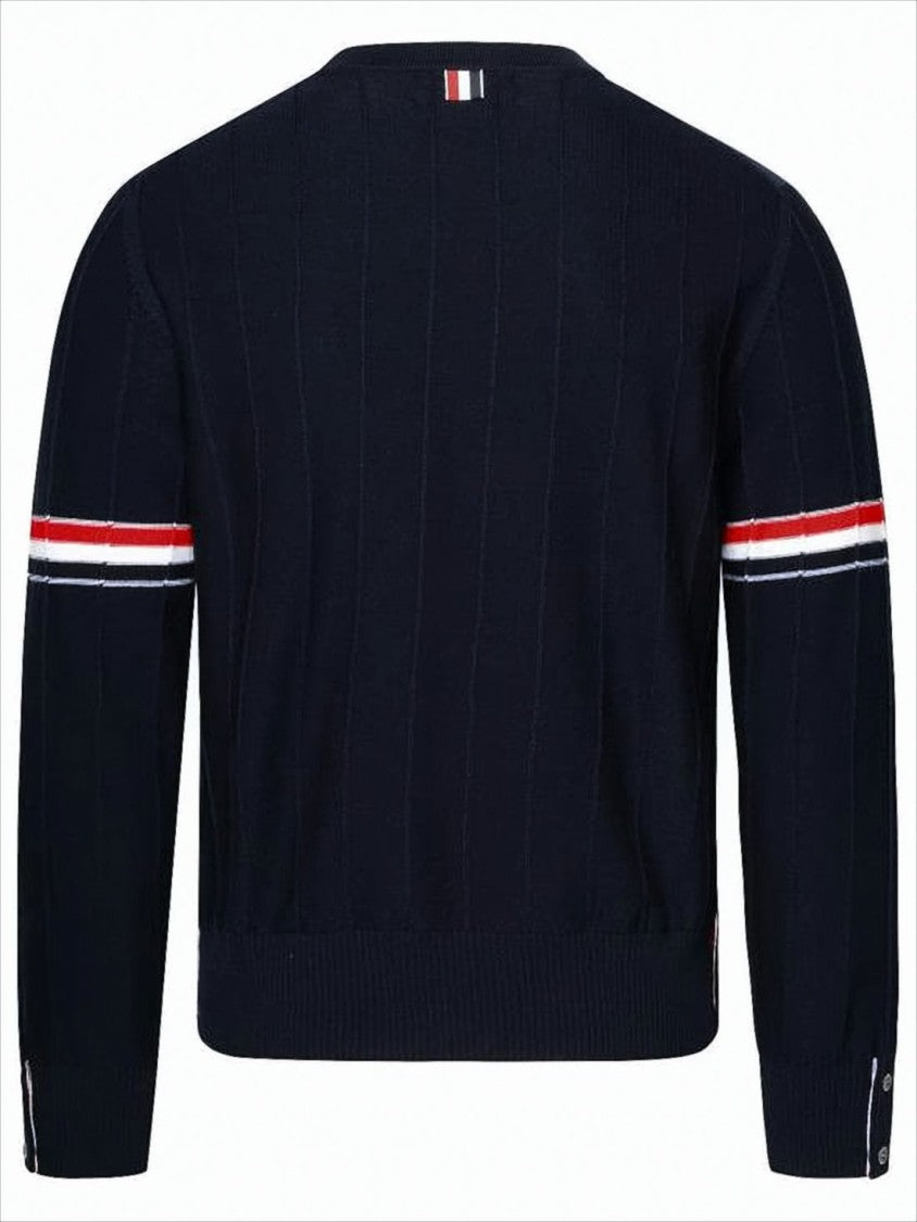 Thom Browne Ribbed Design Wool Sweater With Contrasting Stripes