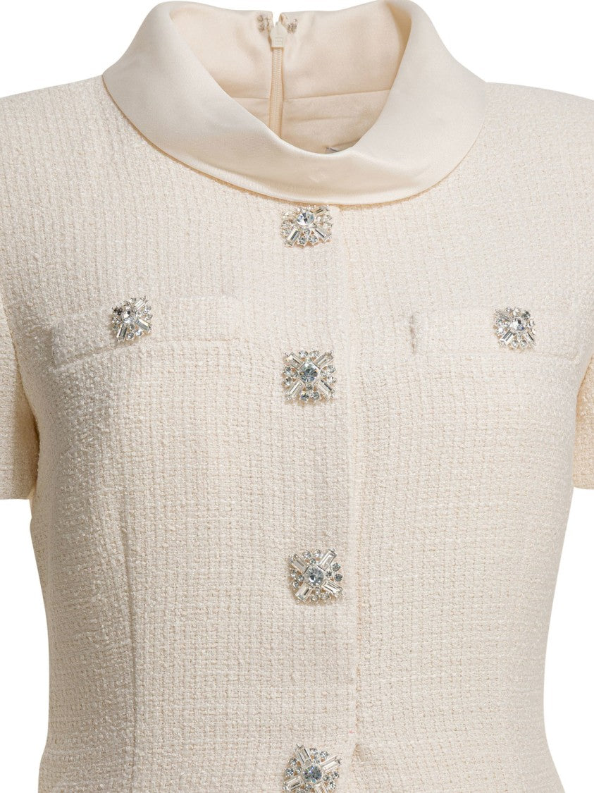 Self-Portrait Boucle Midi Dress With Pleated Skirt