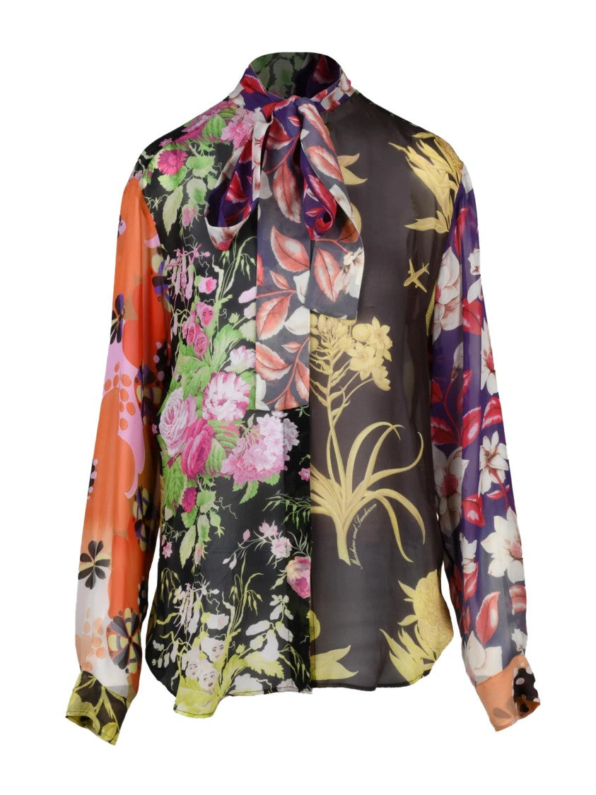 Moschino Multicolor Floral Print Fluid Silk Blouse