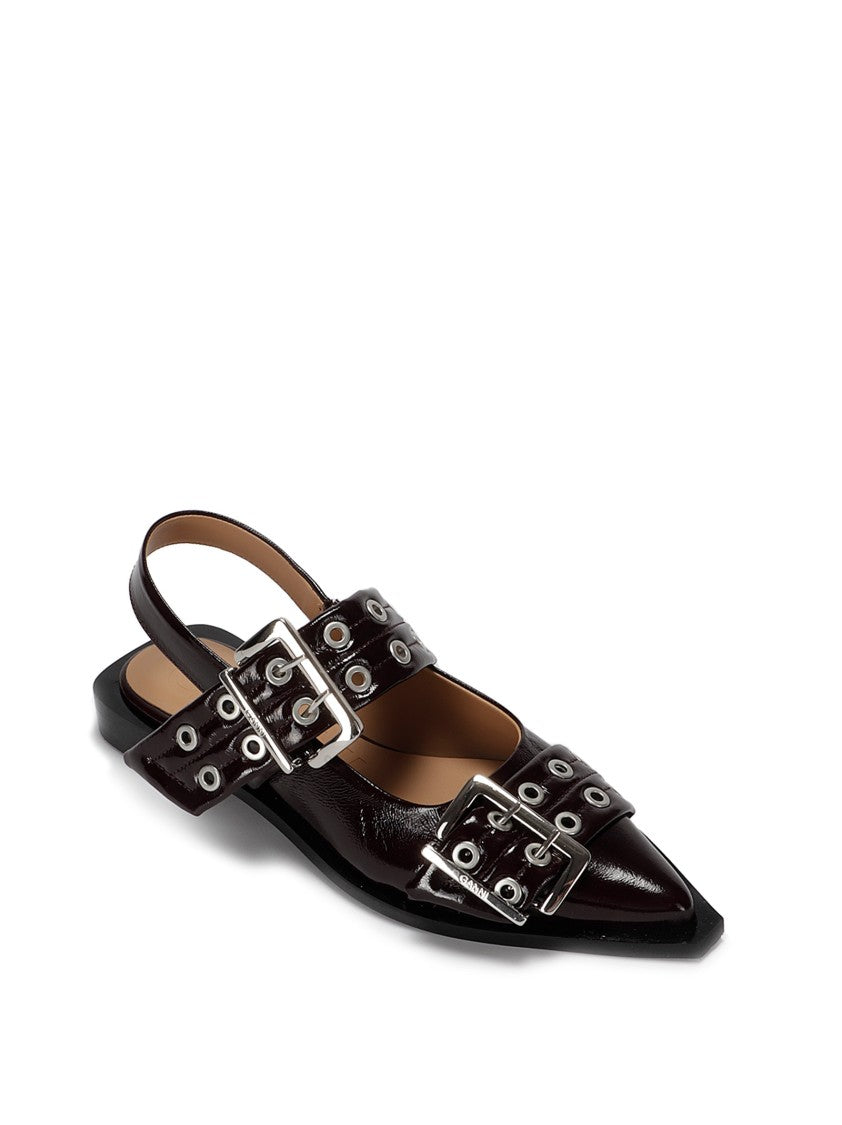 Ganni Purple Leather Ballerinas