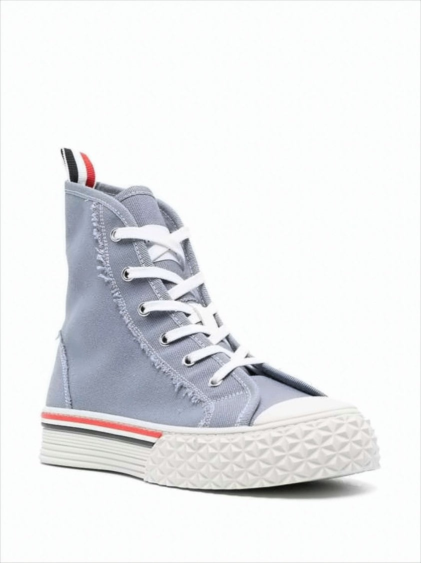Thom Browne High-Top Sneakers With Textured Rubber Sole And Signature Stripes