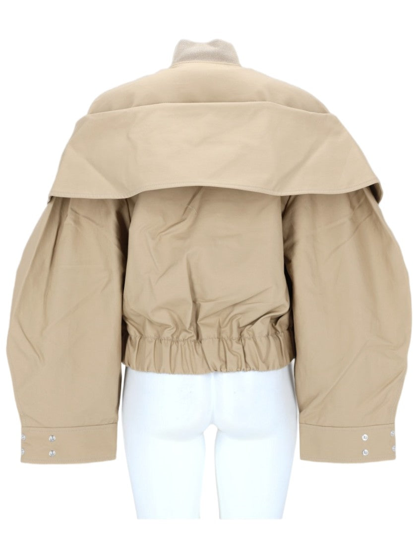 Ganni Cropped Bomber Jacket In Organic Cotton With Dramatic Silhouette